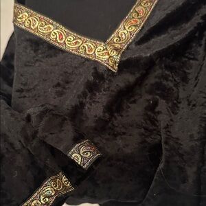 Powder Blu Brand Black Velvet Top with Gold Embroidery